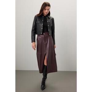 Saunders x RTR Red Leather Midi Skirt Size 8 with Hole